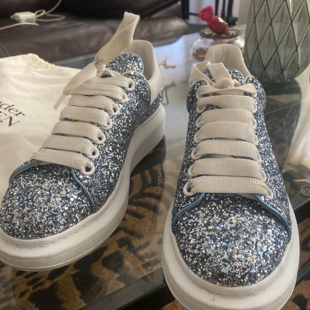 Alexander McQueen Glitter Spangle Sneakers Shoes Size 38 Blue.